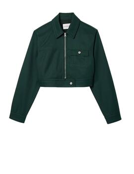 Chaqueta Lacoste Cropped Pespuntes Verde Mujer