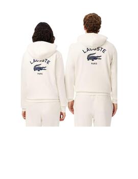 Sudadera Lacoste Capucha Estampada Blanca Unisex