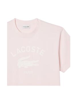 Camiseta Lacoste Classic Fit Signature Rosa Unisex