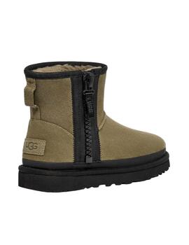 Bota Ugg Classic Mini Zipper Tape Logo Verde Mujer