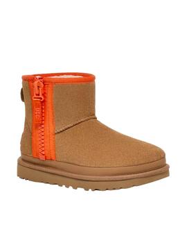 Bota Ugg Classic Mini Zipper Tape Logo Marrón Mujer