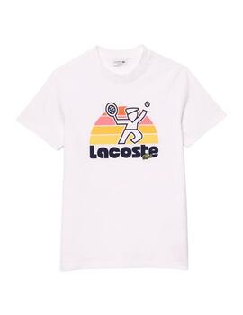 Camiseta Lacoste Estampado de Tenis Blanca Hombre