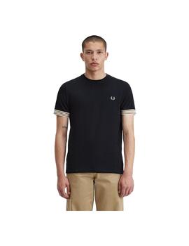 Camiseta Fred Perry Striped Cuff Negra Hombre