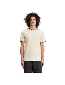 Camiseta Fred Perry Con Ribete Beige Hombre