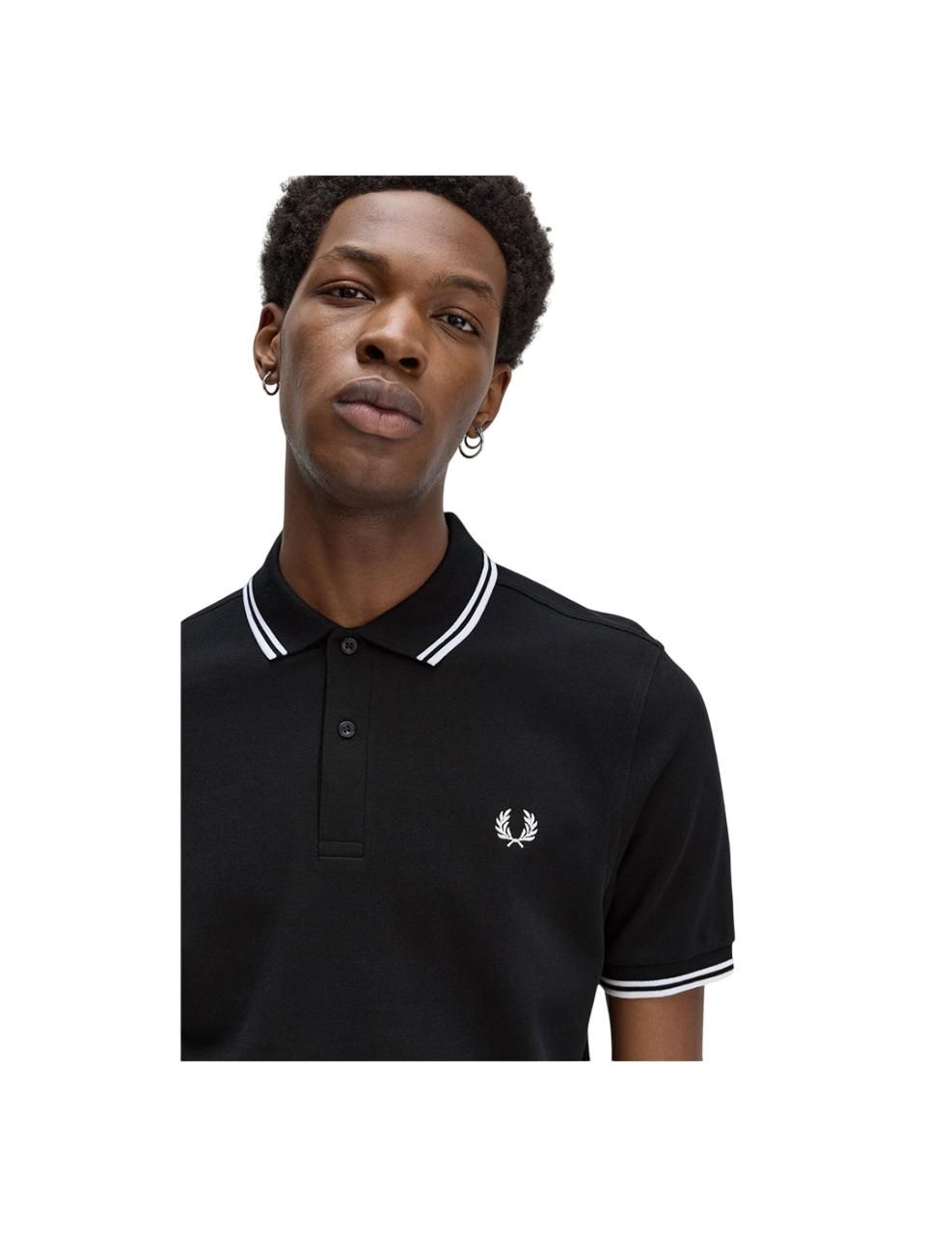 Polo Fred Perry Twin Tipped Marino Blanco Hombre