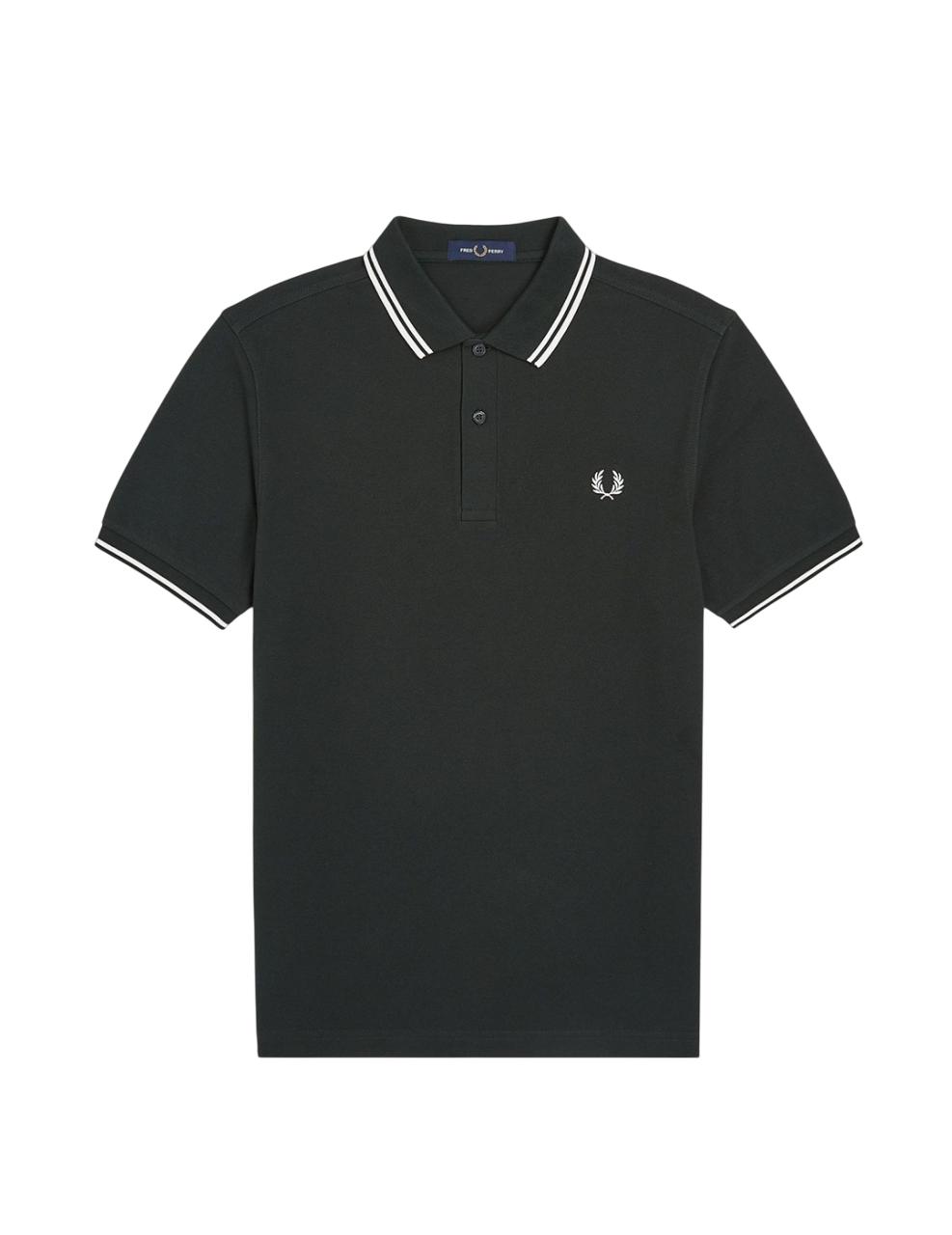 Polo Fred Perry Twin Tipped Verde  Blanco Hombre