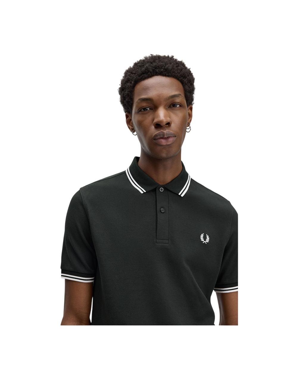 Polo Fred Perry Twin Tipped Verde  Blanco Hombre