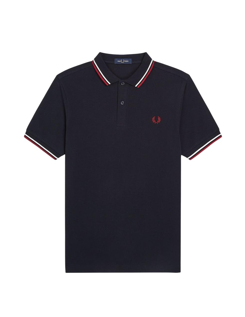 Polo Fred Perry Twin Tipped Marino Granate Hombre