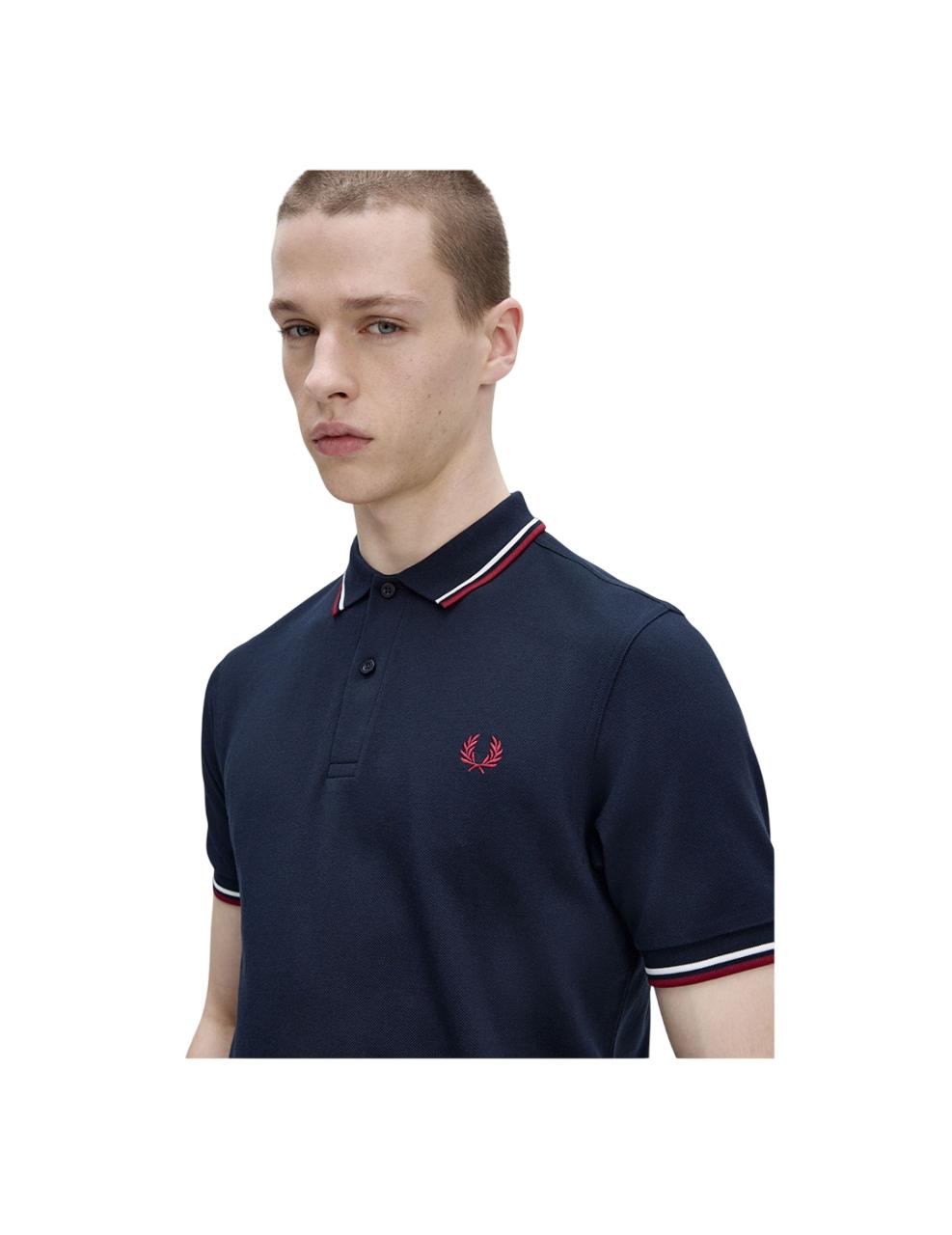 Polo Fred Perry Twin Tipped Marino Granate Hombre