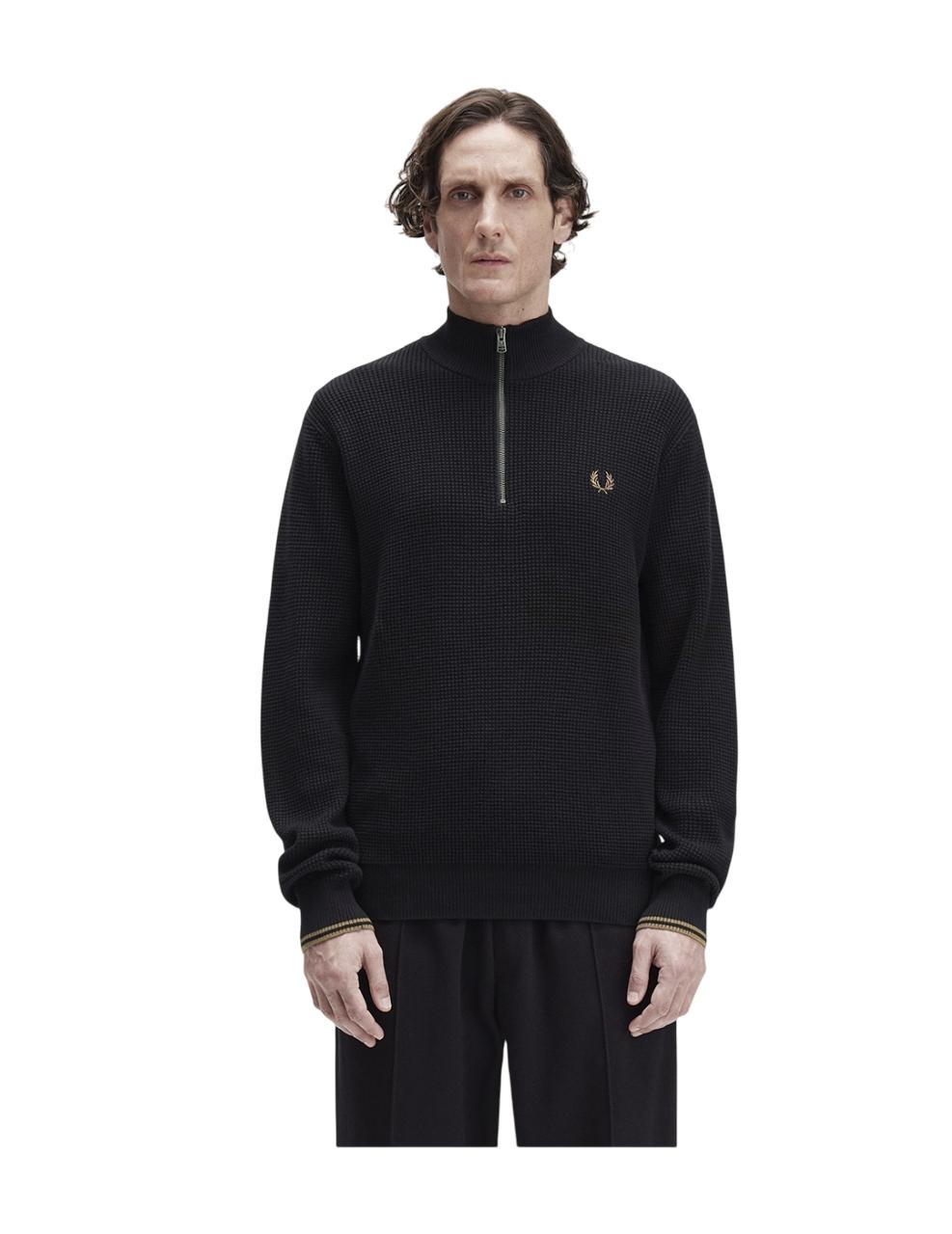 Jersey Fred Perry WAFFLE STITCH HZ Negro Hombre