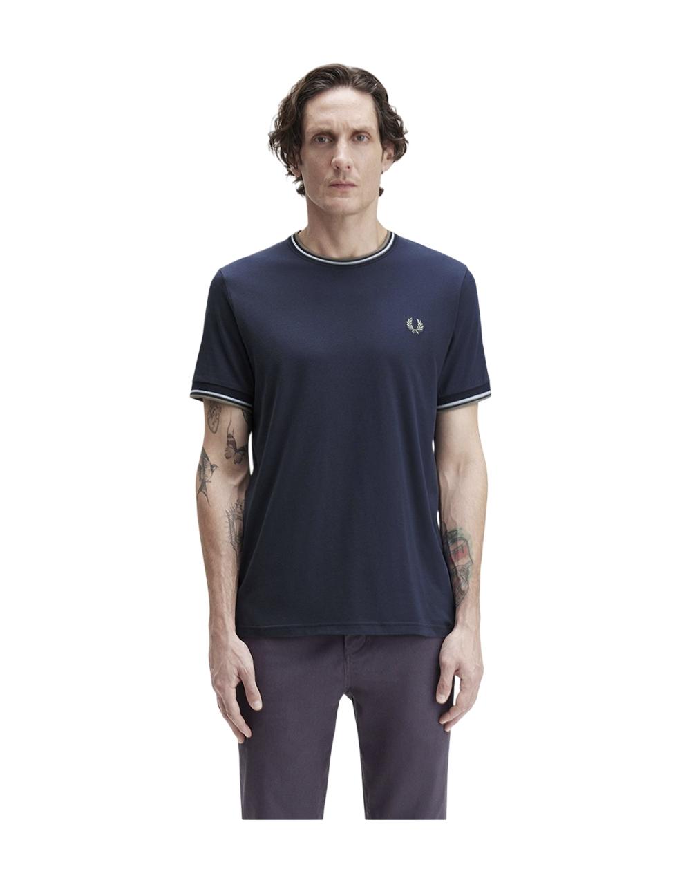 Camiseta Fred Perry TWIN TIPPED Azul Oscuro Hombre