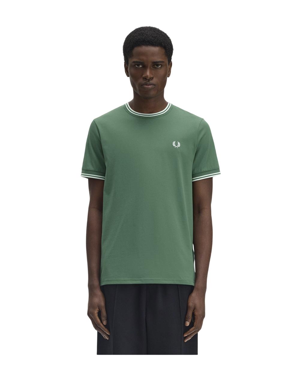 Camiseta Fred Perry TWIN TIPPED Verde Hombre