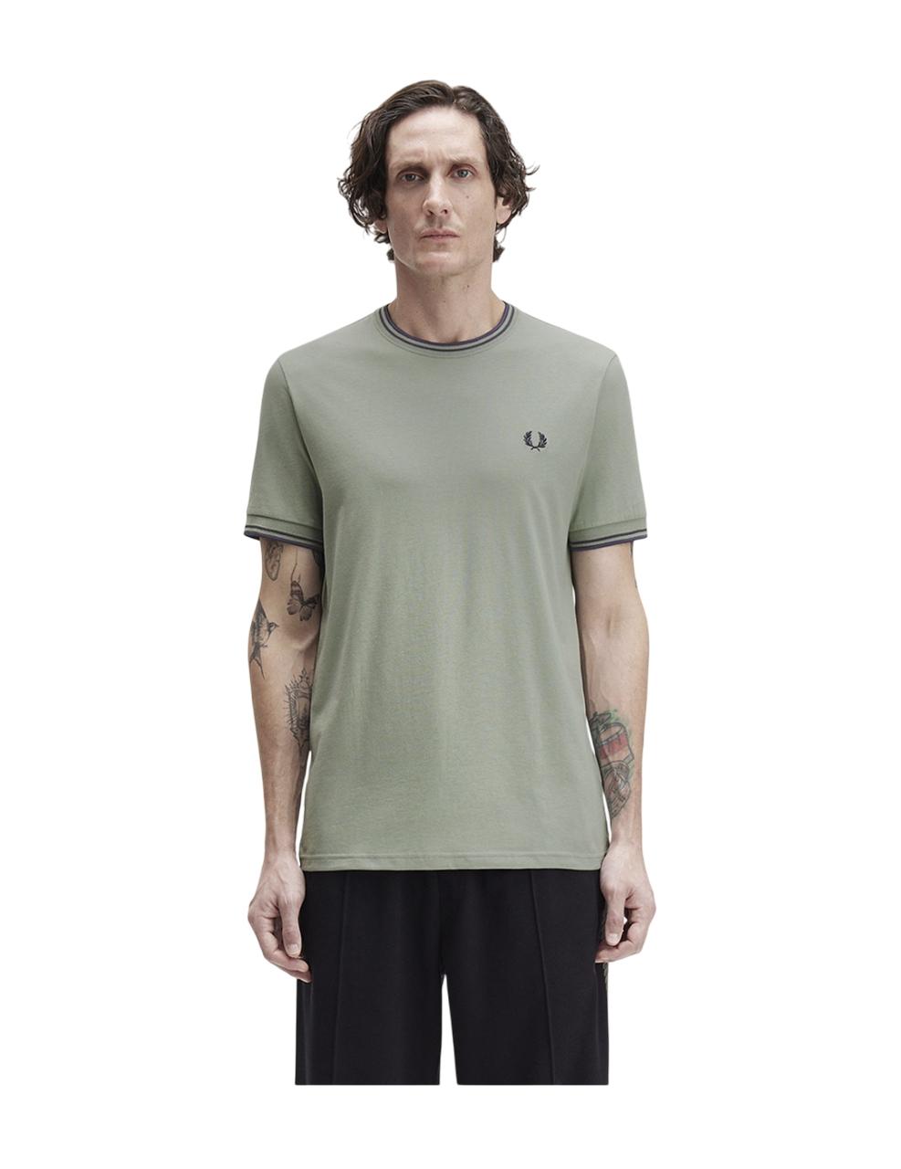 Camiseta Fred Perry TWIN TIPPED Oliva Hombre
