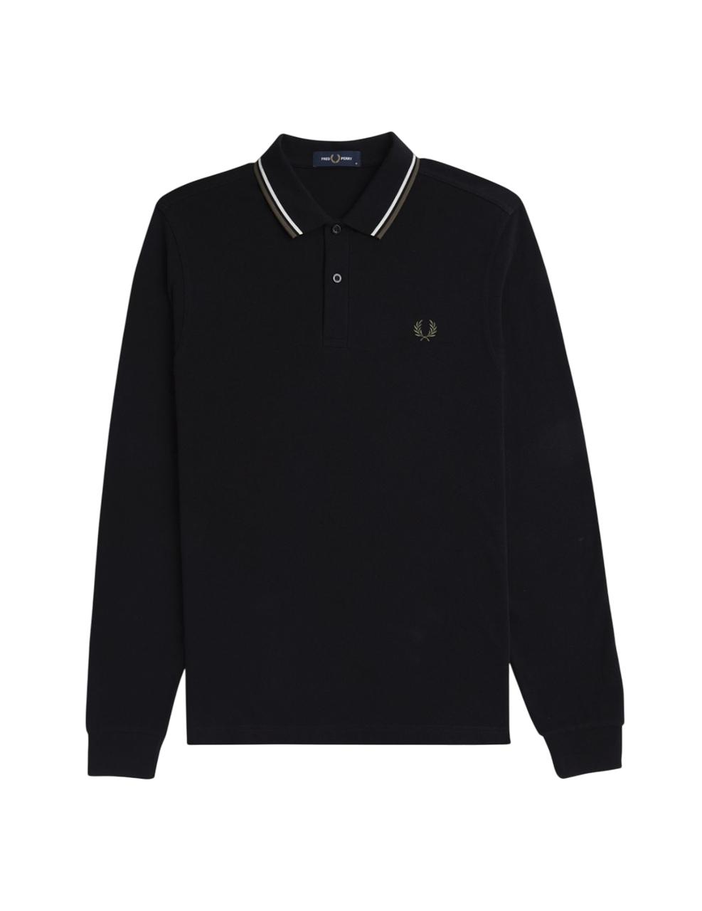 Polo Fred Perry LS TWIN TIPPED Negro Hombre