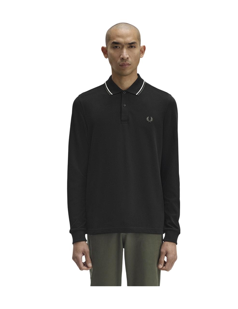 Polo Fred Perry LS TWIN TIPPED Negro Hombre