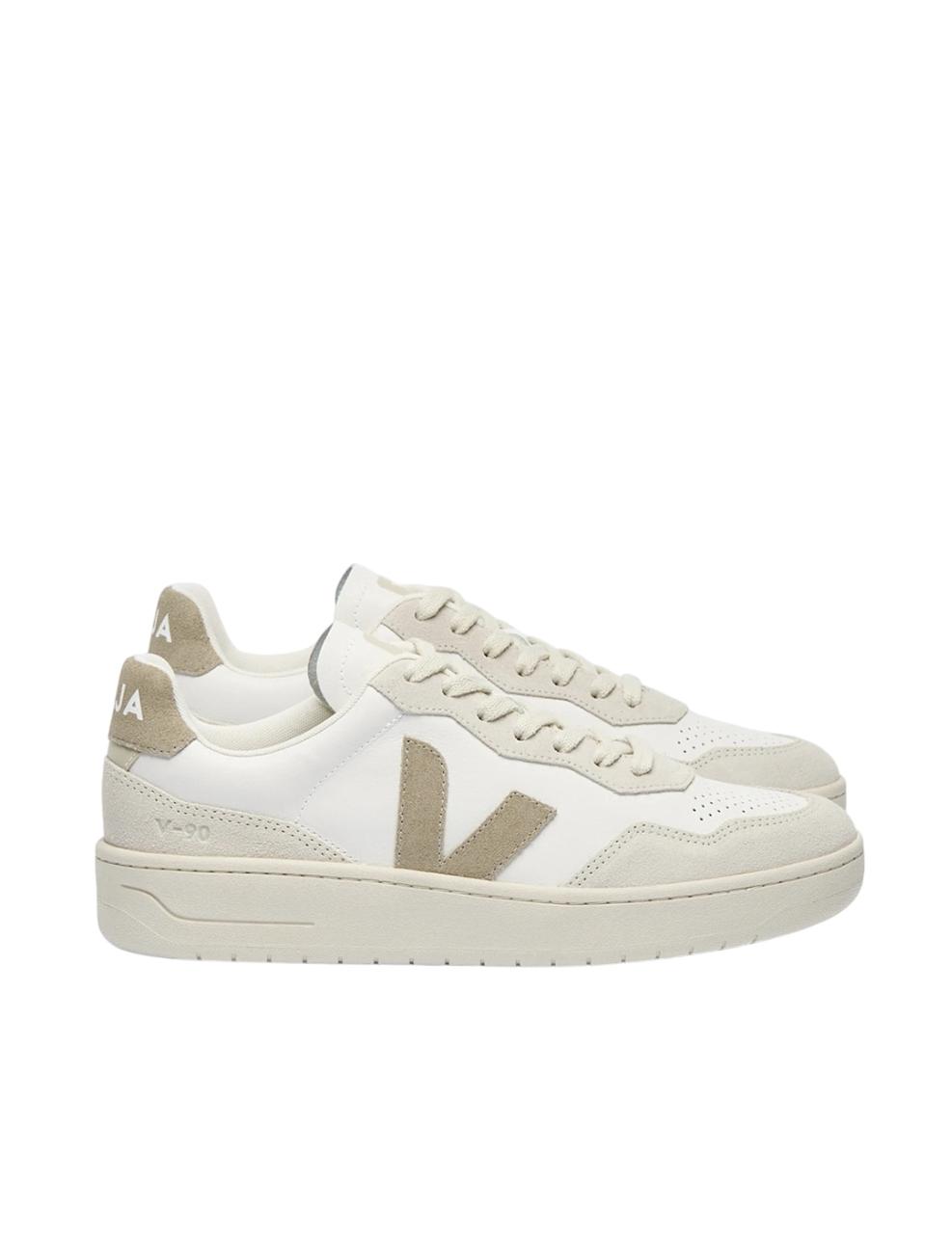 Zapatilla Veja V-90 LEATHER Blanco Beige Unisex