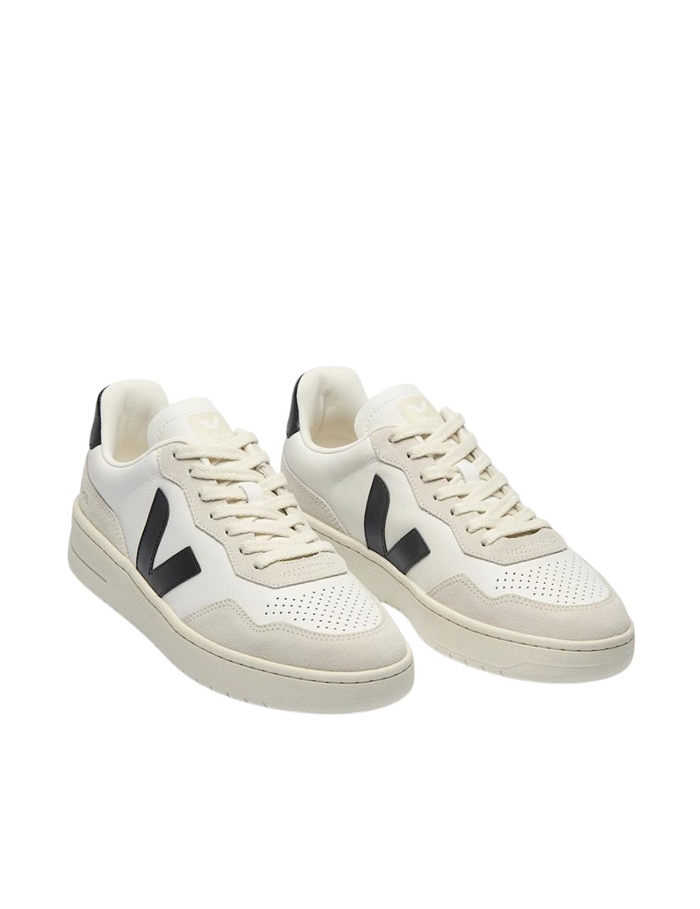 Zapatilla Veja V-90 LEATHER Blanco Negro Mujer