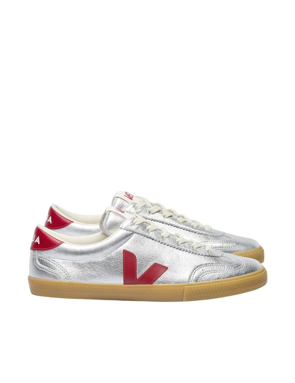 Zapatilla Veja VOLLEY LEATHER Plateada Roja Mujer